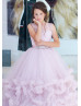 Light Mauve Tulle Ruffle Clouds Flower Girl Dress